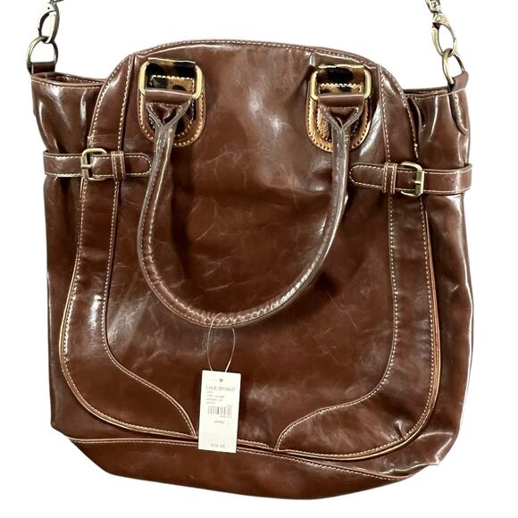 Lane Bryant Handbags - Lane Bryant Purse Handbag Tote Brown Faux Leather Crossbody Strap Travel Commute